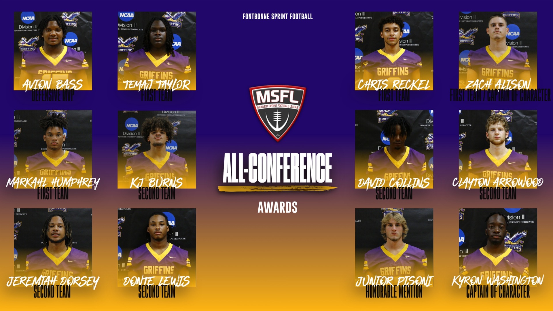 Avion Bass Named MSFL Defensive MVP, 12 Griffins Earn All-Conference Awards Thumbnail